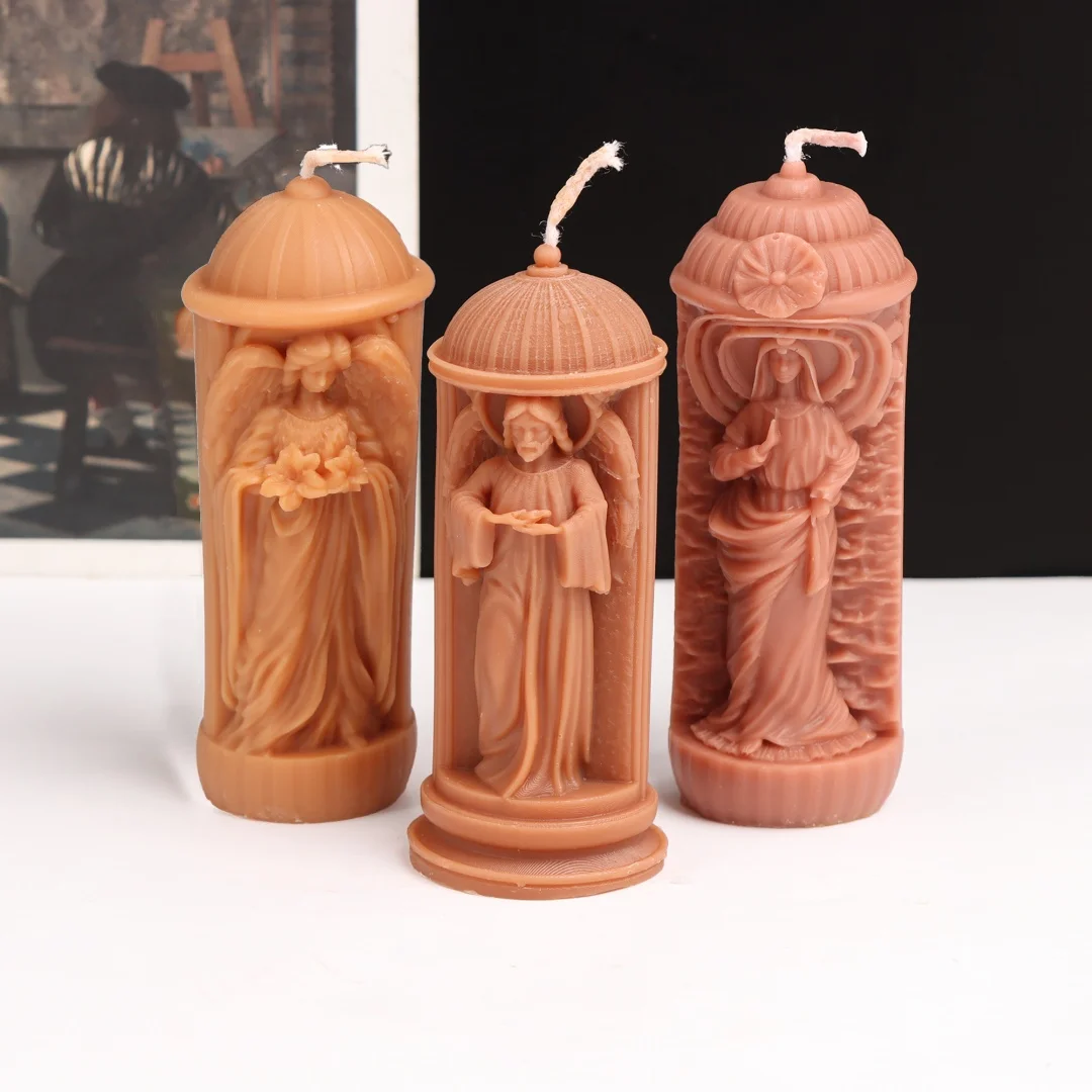 3D Religious Figure Silicone Candle Mould Vintage Column Angel Virgin Mary Statue Soy Wax Beeswax Casting Mold Renaissance Theme - view 4
