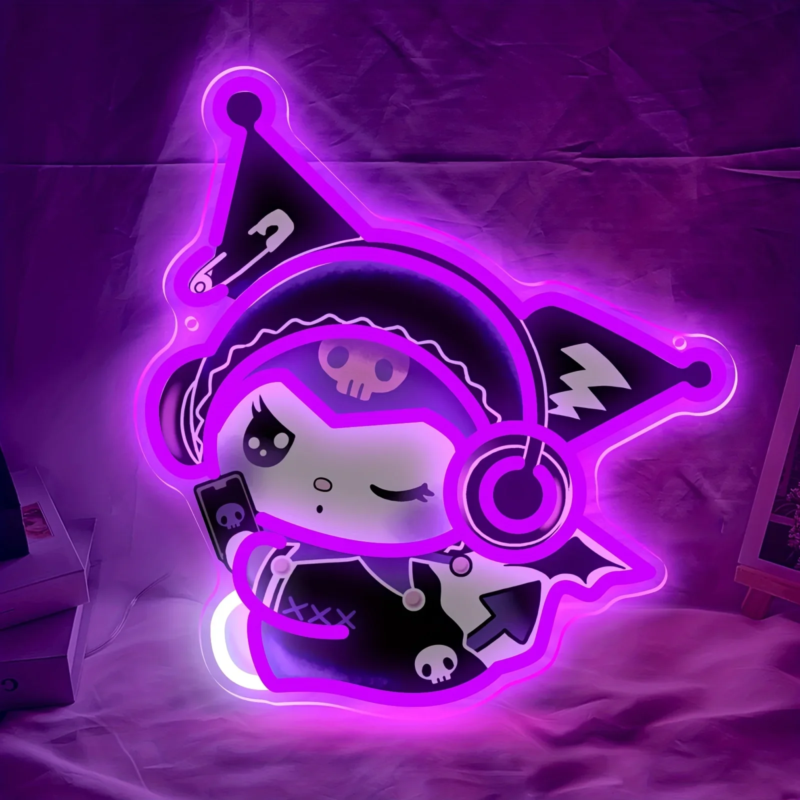 

Неоновая LED-вывеска Kuromi с УФ-подсветкой, USB, с регулировкой яркости, для игровой комнаты, спальни, бара, гостиной, подарок на день рождения, декор для стен