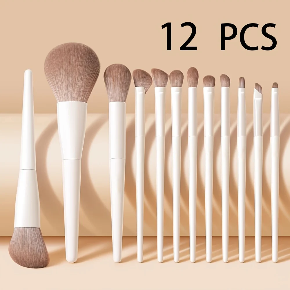 12pcs Professional Makeup Brush Set with Kabuki Brushes & Nylon Bristles - Complete Starter Kit Suitable for Foundation, Blush,