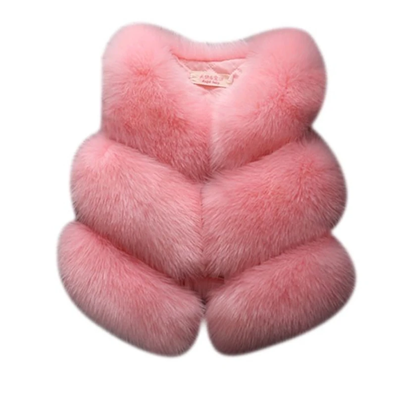 

Baby Girls Faux Fox Fur Vest Candy Colors Children Winter Coats Smooth Fox Fur Waistcoats for Kid Faux Fur Outwears Sleeveless