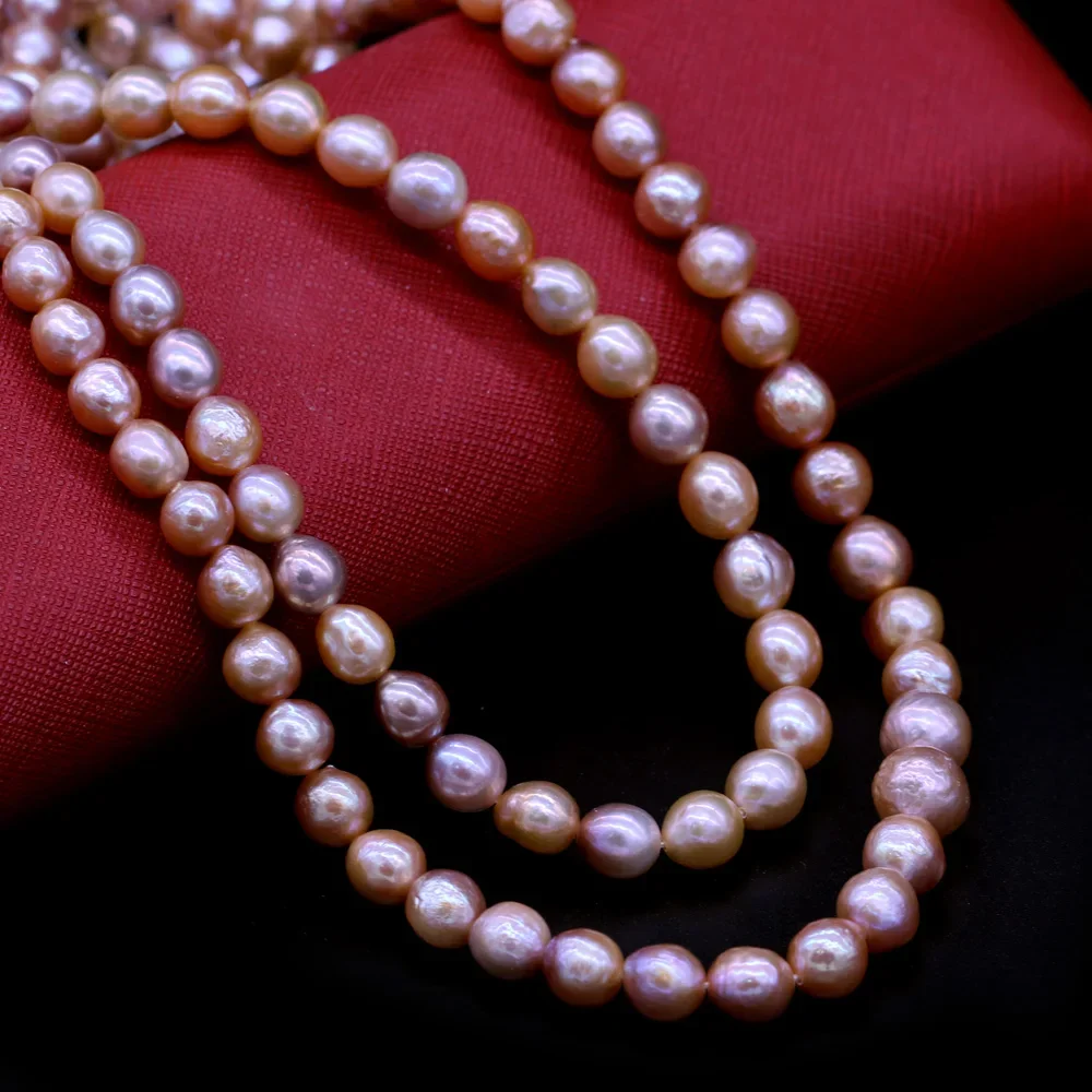 

8-9mm AAA Timeless Elegance Natural Freshwater Pink Purple NearRound Pearl Bead Jewelry Make DIY Necklace Bracelet Accessories