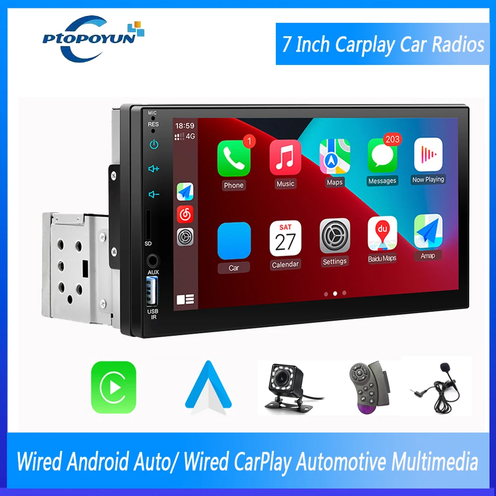 

Ptopyun Universal 7" 1din Carplay Car Stereo Android Auto Radio Mirror Link Bluetooth Automotive Central Multimedia MP5 Player