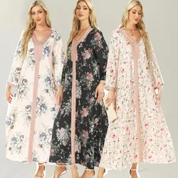 Abaya Ramadan Muslim Women Dresses Flower Print Arab Long Robe Jalabiya Eid Morocco Dubai Abayas Kaftan Islam Party Vestidos