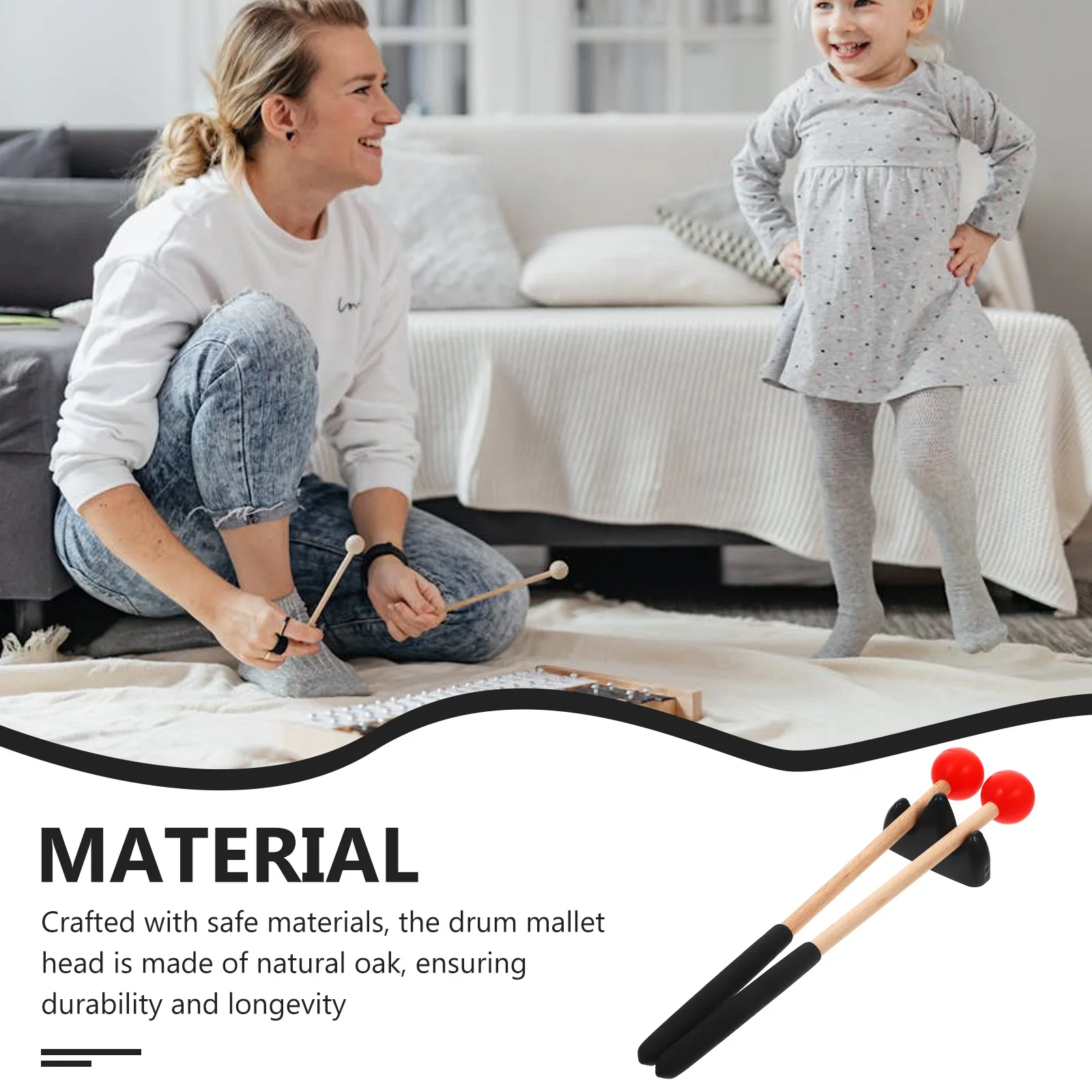 

Red Drumsticks Mallets for Xylophone Lightweight Percussion Music Accessory Rubber Tongue