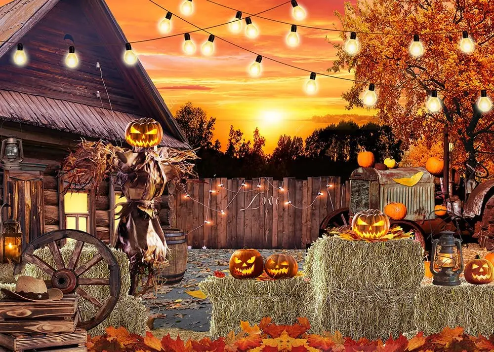 CHAIYA Halloween Photography Backdrop Hallowmas Eve Gloomy Devil Pumpkin Background Horrible Scarecrow Party Banner Hallow