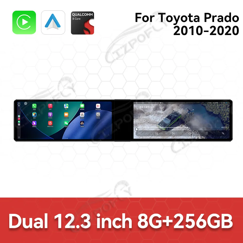 

Dual 12.3 inch Android 13 Carplay For Toyota Prado 2010-2020 Gps Navigation Car Radio HD Touch screen Stereo Auto Head Unit