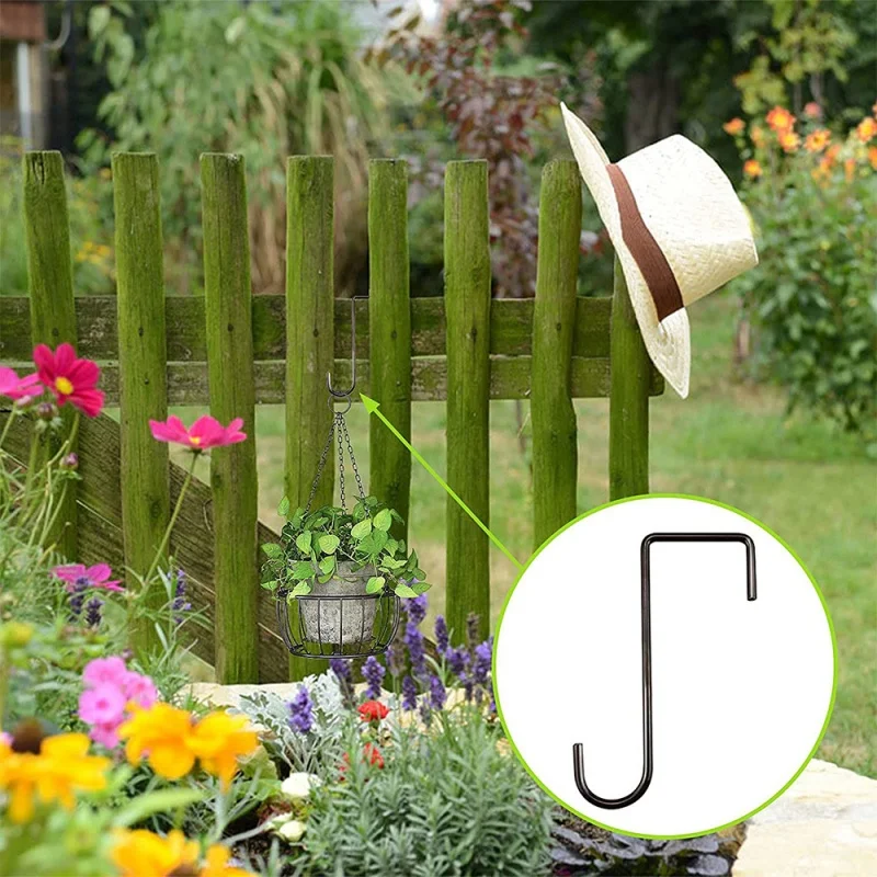 Gancho de valla multifuncional sin perforar, cesta de flores, ranura para jardinería, gancho en S, gancho para cesta colgante de acero inoxidable
