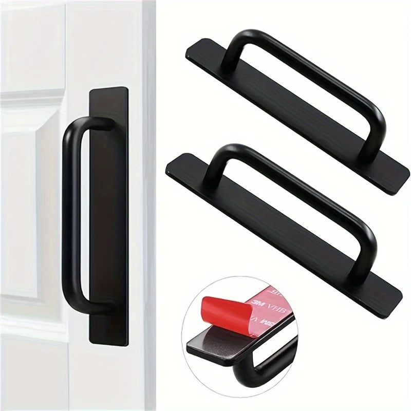 Selbstklebende Schrank-Schubladengriffe, Schiebetürgriffe aus Aluminiumlegierung, mattschwarze Schrankgriffe für Küche, Schlafzimmer, Kleiderschrank