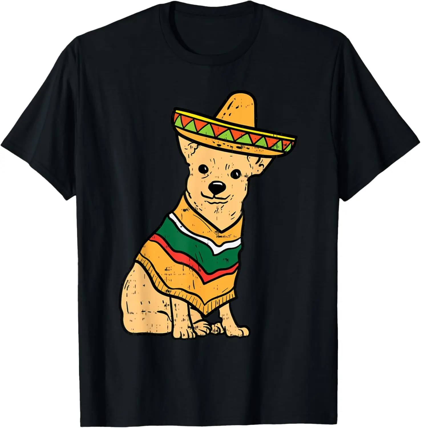 

Chihuahua Sombrero Poncho Mexican Dog Fiesta Graphic Tee Men Women Casual T-Shirt