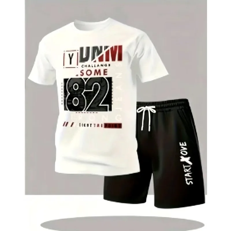 Summer men's casual short-sleeved T-shirt and shorts sports outfit - comfortable printed lightweight quick-drying set