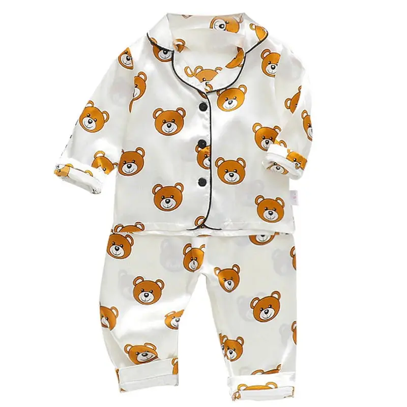 Boys and girls\' 0-4-year-old Pajama suit new spring and autumn silk long sleeve trousers Pajama suit comfortable home clothes