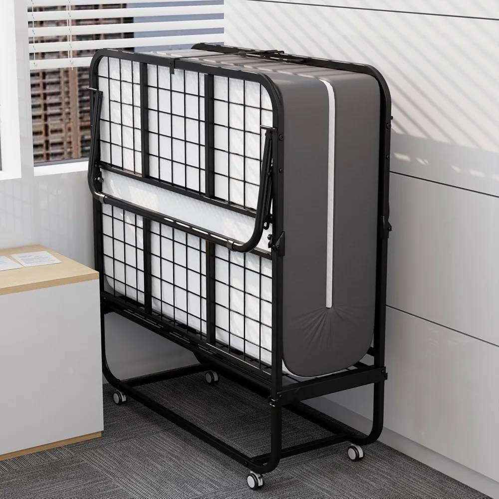 سرير محمول مع مرتبة إسفنجية الذاكرة - سرير ضيوف بإطار معدني قابل للطي مقاس 75 × 38 موفر للمساحة #5