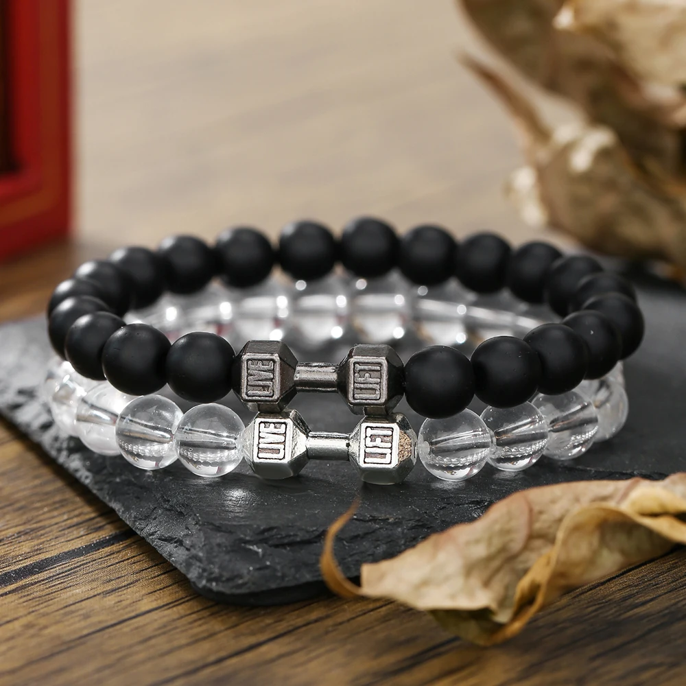 New In Beaded Bracelet Volcanic Stone White Turpentine Dumbbell Hand String Man Jewelry Natural Stone Hand Bracelet Jewelry Set