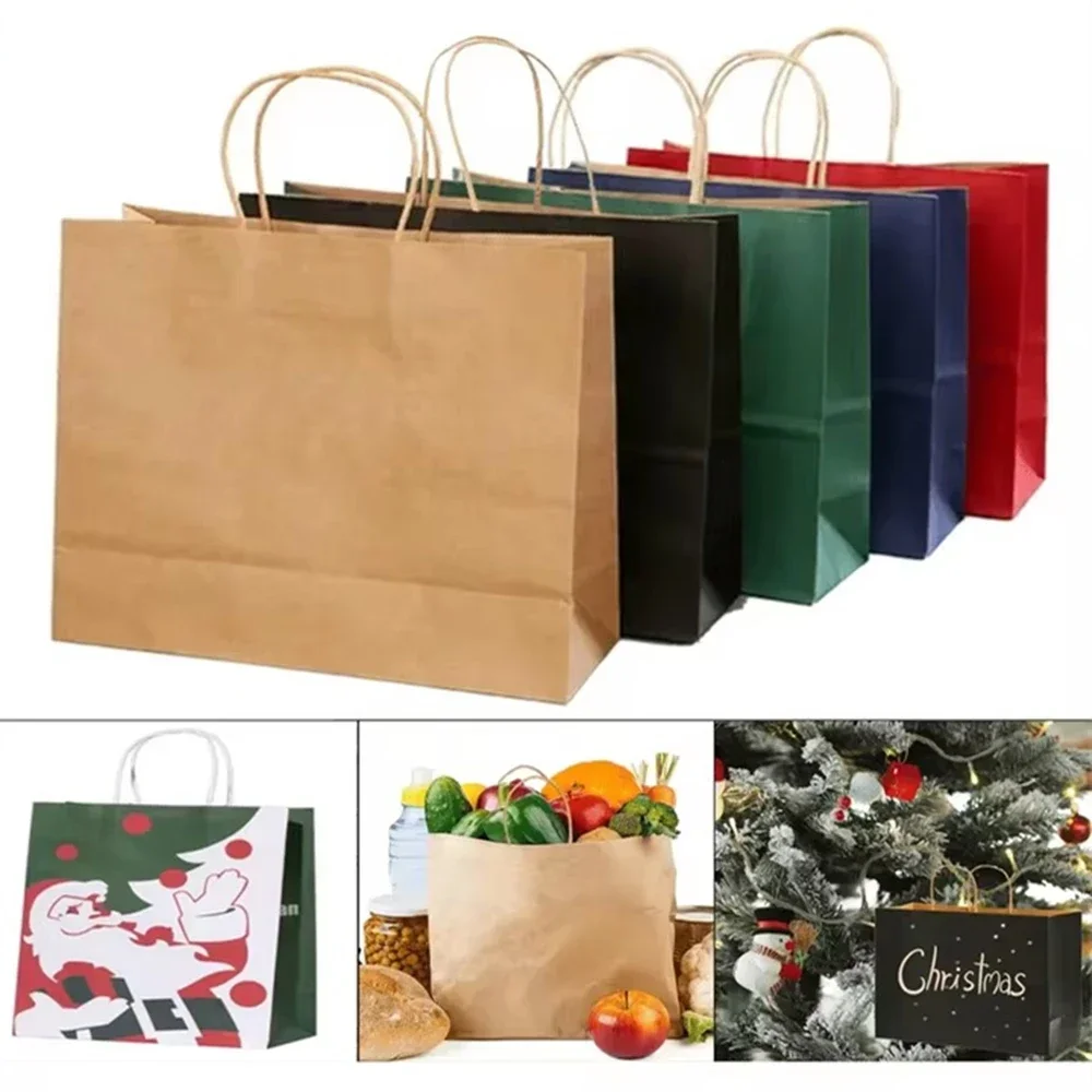 

100pcs Customized Holiday Gift Kraft Paper Bags Shopping DIY Multifunctional Recyclable Paper Bag Gift Birthday Party Decoration