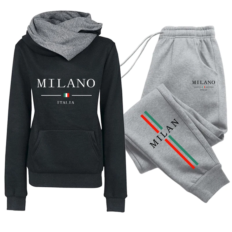 Herbst-Winter Damen Alltags-Sportoutfit, Damen-Set/Hoodie/Hose, Italienische Mode-Trainingsanzug, Kapuzenpullover, Jogginghose – Detail 5