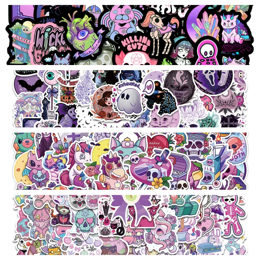 350pcs Cute Gothic Stickers Midnight Goth Skull Skeleton Decal Laptop Phone Scrapbook Notebook Cartoon Sticker for Kids Gift Toy