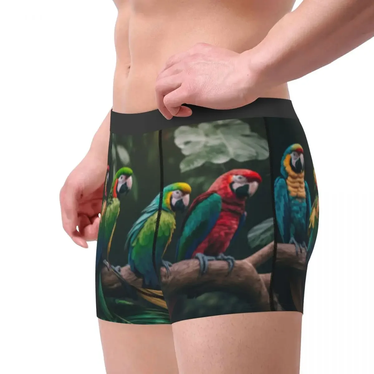 Mens Boxer Sexy Underwear Soft Long boxershorts Five Colored Parrots Underpants Male Panties