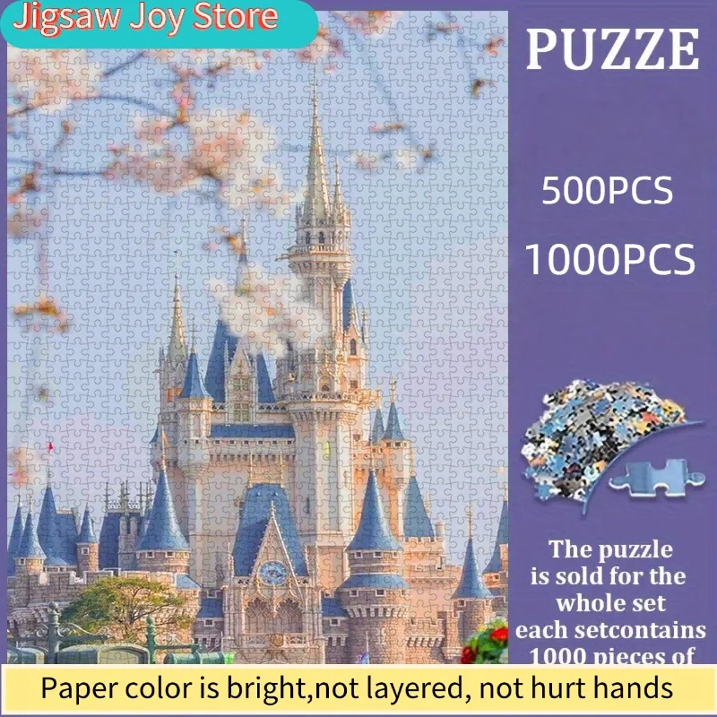 500/Disney  Puzzle, DIY Paper Puzzle, Dream Castle, Cherry Blossom Garden, Fairy Tale Castle, Fantasy Scene, Suitable for: Bed
