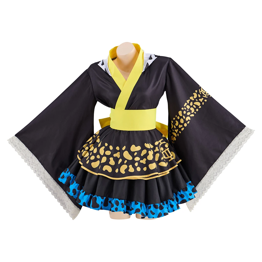 

Anime Law Cosplay Costume Female Lolita Kimono Dress Captain Trafalgar Law Kimono Outfits Women Halloween Carnival Suit