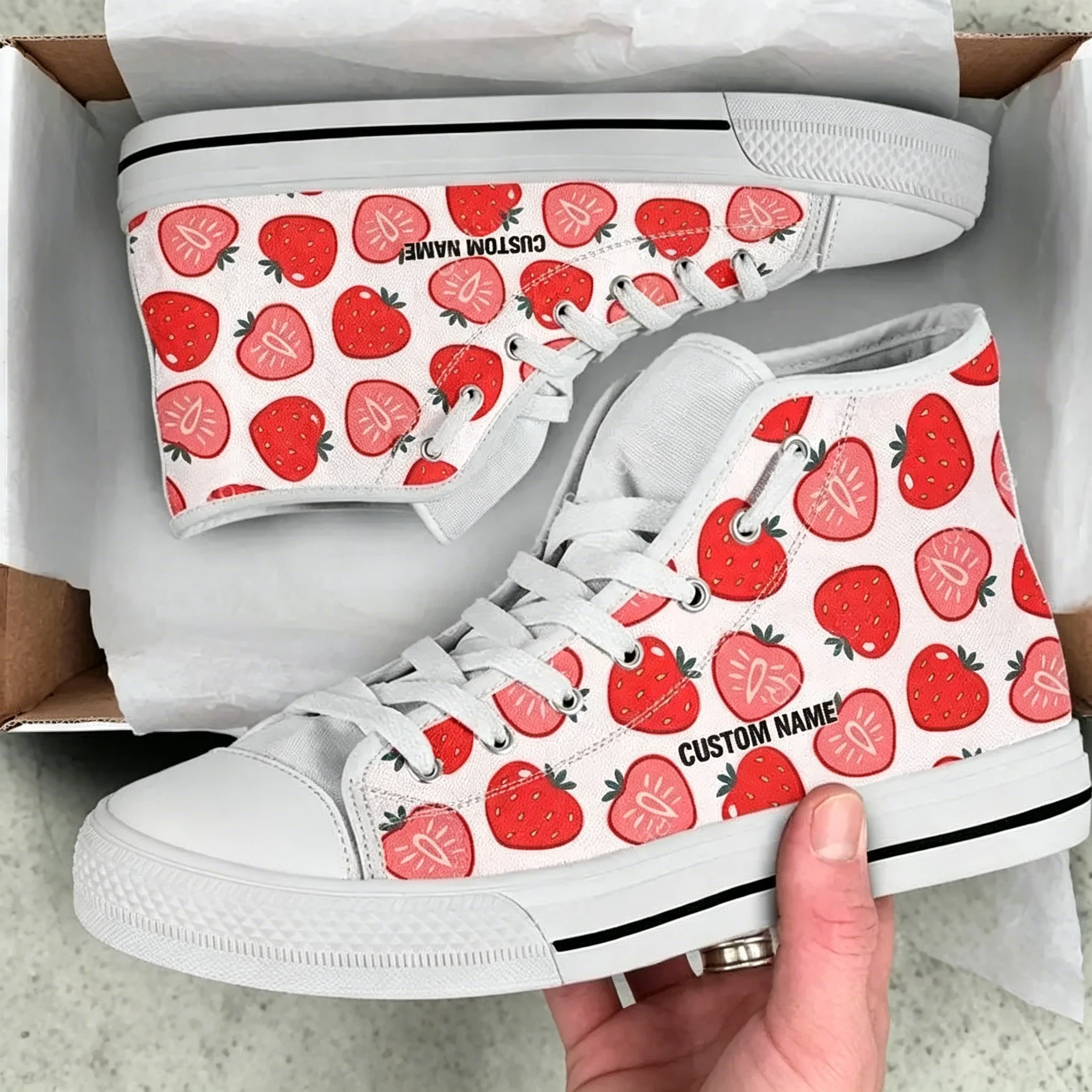 

Strawberry CAartoon Cute High Top Sneakers Mens Womens Teenager Canvas Sneaker Casual Couple Shoes Custom Shoe