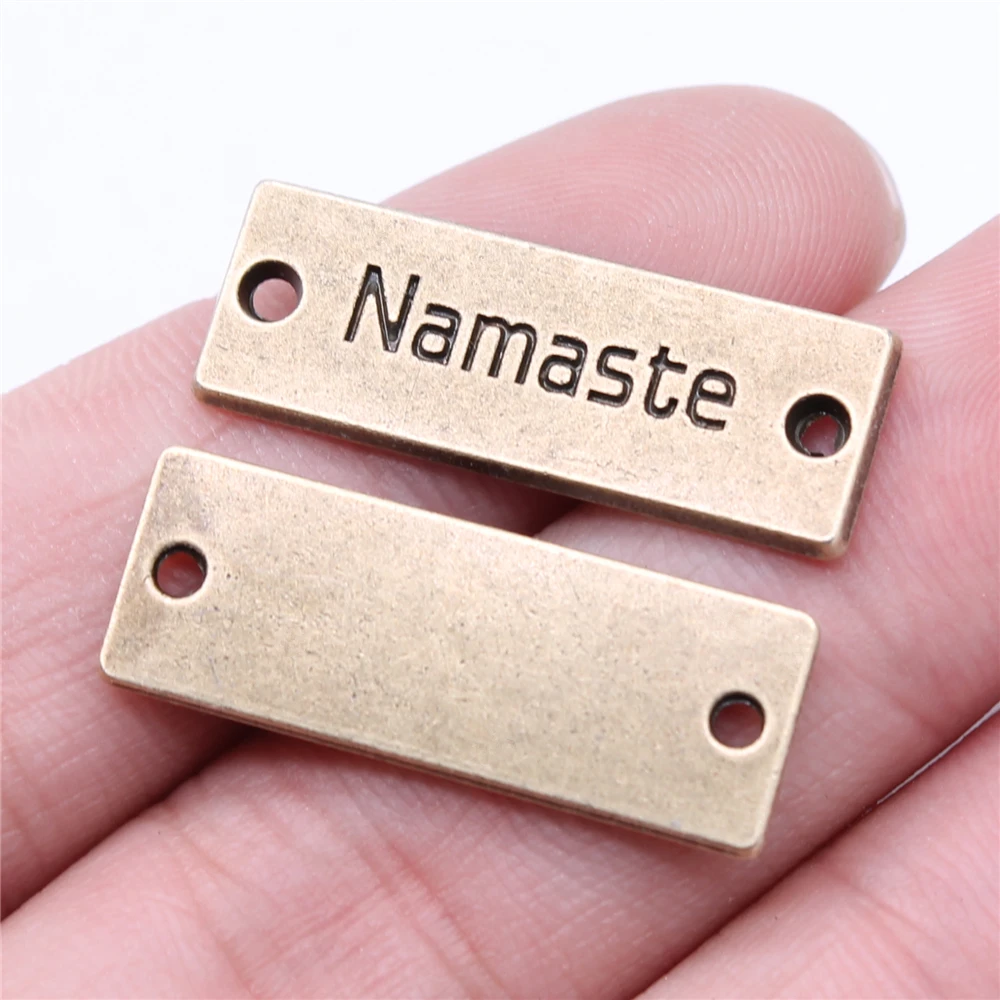 10pcs Charms 28x10mm Namaste Pendants For DIY Jewelry Making Jewelry Findings Antique Bronze Plated Alloy Charms Pendant