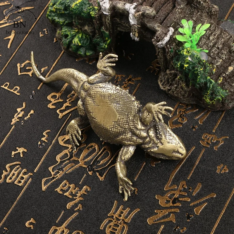 Vintage Copper Big lizard Tea Set Small Ornaments Antique Brass Animal Figurines Tea Pet Desk Decorations Home Decor Accessories