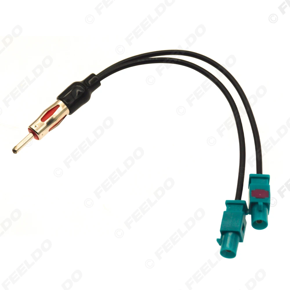 FEELDO Car Antenna Aerial Plug Adapter Converter Cable From Twin Male FAKRA To Male DIN Connector