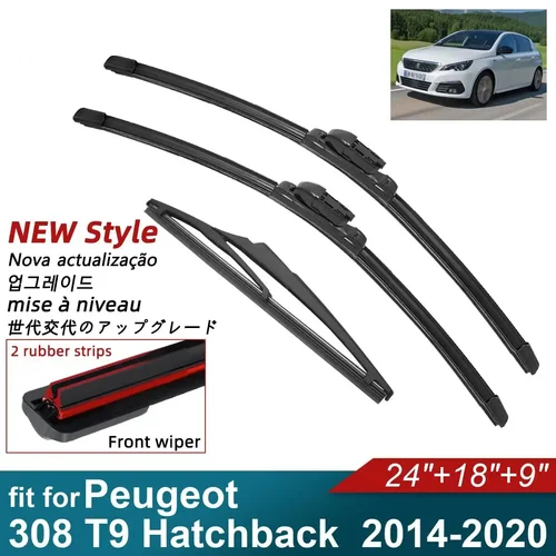 Imagen 1 del producto Limpiaparabrisas de coche de goma doble para 2014-2020 Peugeot 308 T9 Hatchback limpiaparabrisas delantero trasero accesorios 2018 2019 2020