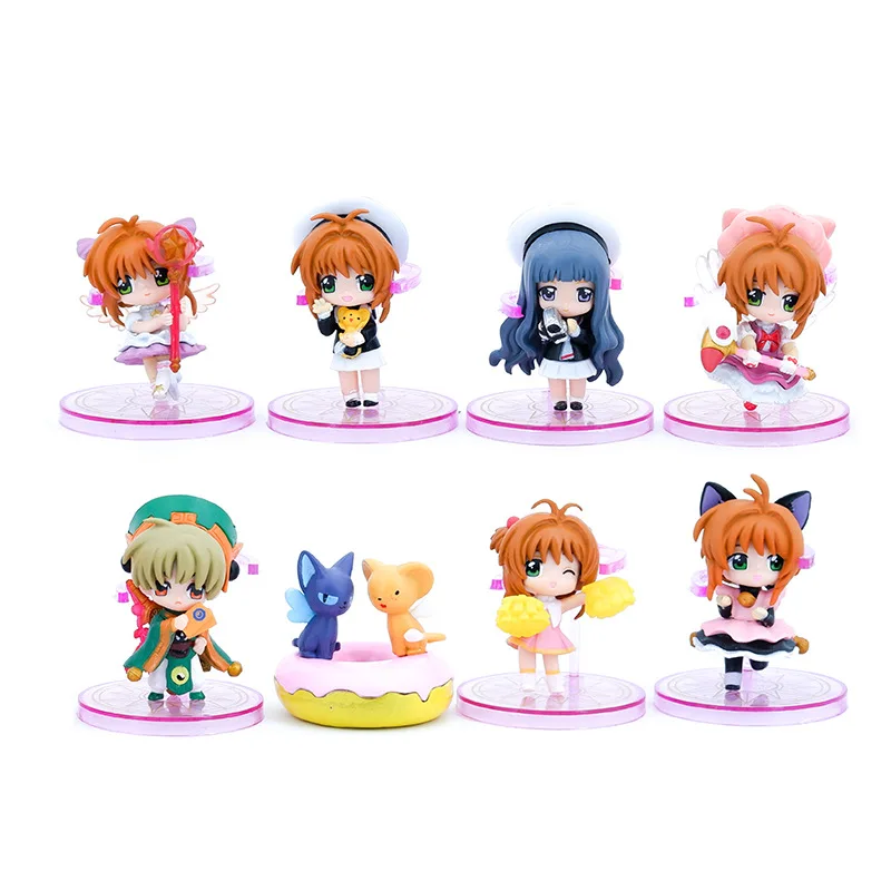 8pcs/set Q Version Card Captor Sakura Anime Figure KINOMOTO SAKURA Cute Action Model Cake Car Decoration Toys Dolls Gifts