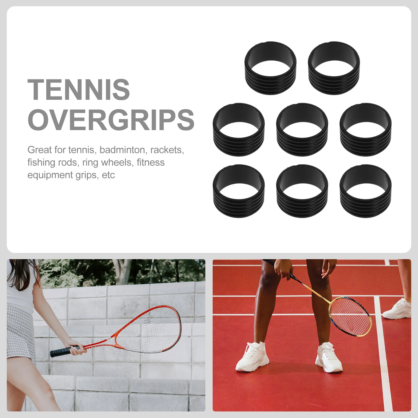 

8 шт., силиконовые кольца для теннисных ракеток, черные эластичные многоразовые защитные кольца, компактный дизайн, подходит для ракеток для бадминтона