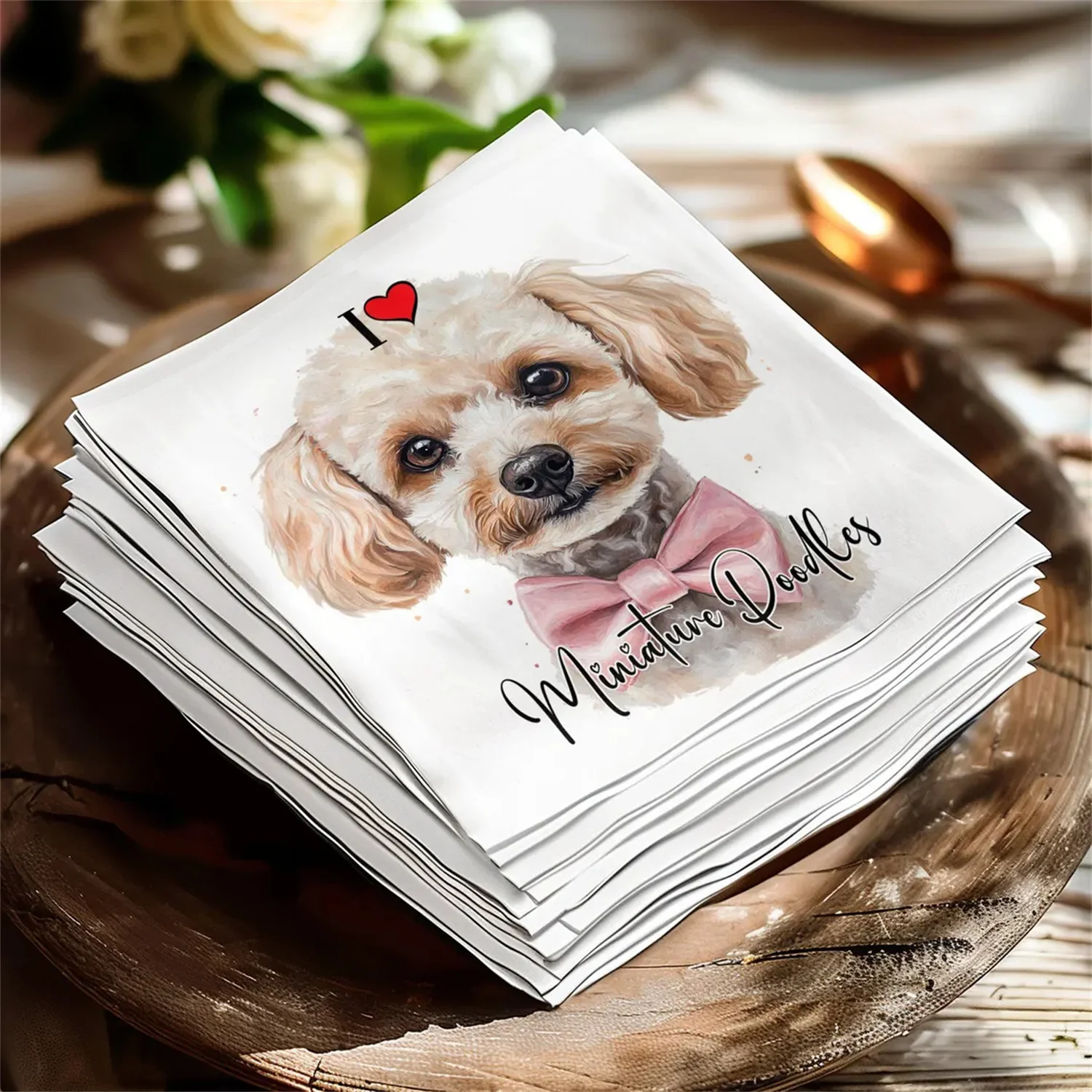 50 PCS Miniature Poodle Cocktail Napkins, Poodle Dog Napkins, Pet Portrait Napkins, Pet Lover Decor, Pet Cocktail Napkins, Dog P