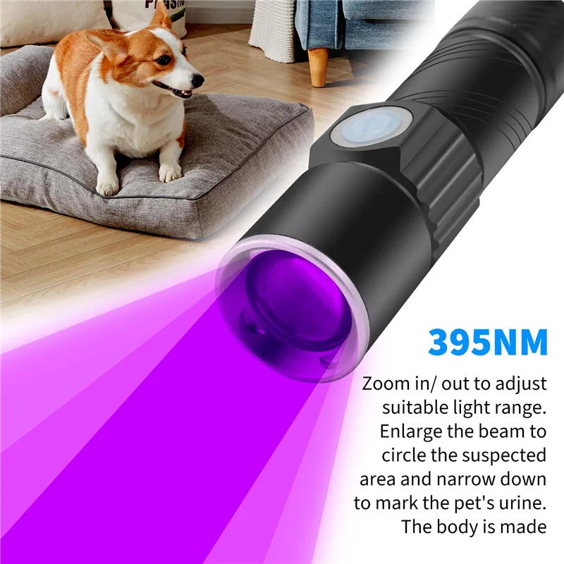 

【Promotion】395Nm UV Light Flashlight Blacklight USB Rechargeable LED Flashlight Waterproof Inspection Pet Urine Torch Lamp