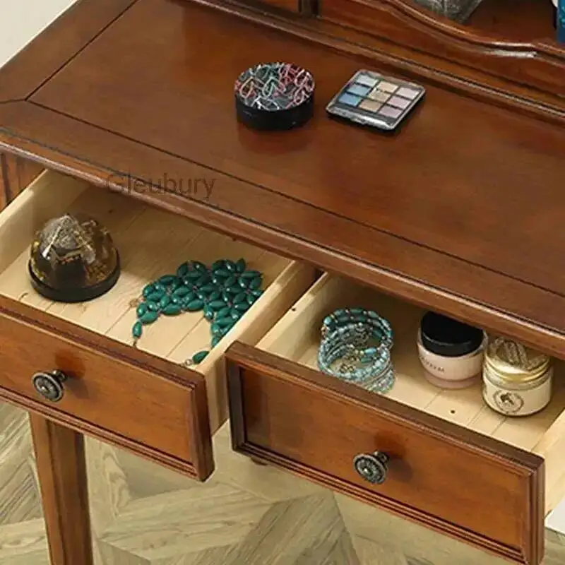Girl Luxury Makeup Modern Eithe Stool Dresser Large Women Dressing Table Storage Wooden High End Armadietto Trucco Furniture
