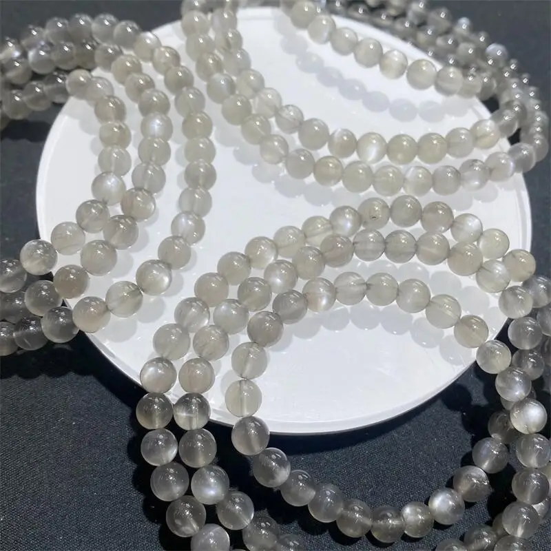 5/6 مللي متر الفضة الطبيعية القمر حجر الثلاثي دائرة سوار شفاء الأحجار الكريمة الخرز المستديرة مجوهرات زوجين هدية عيد 1 قطعة