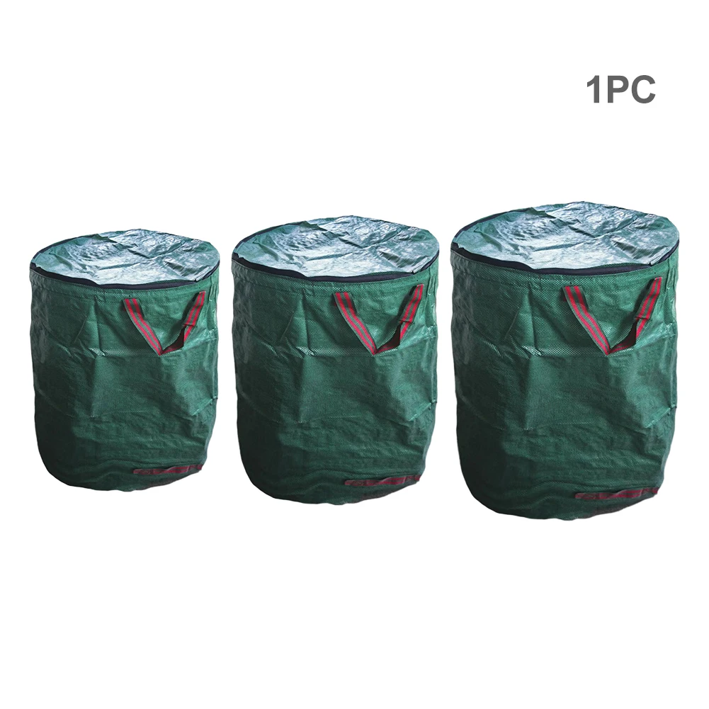 Gran capacidad con tapa, impermeable, para césped, multiusos, reutilizable, plegable, bolsa de basura para jardín, almacenamiento de hojas portátil