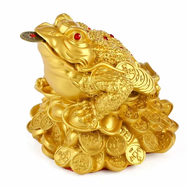 Chinese Feng Shui Toad Gold Money Coin Toads Figurine LUCKY Fortune Home Decoration I Ching Frog Living Room Ornament Favor Gift