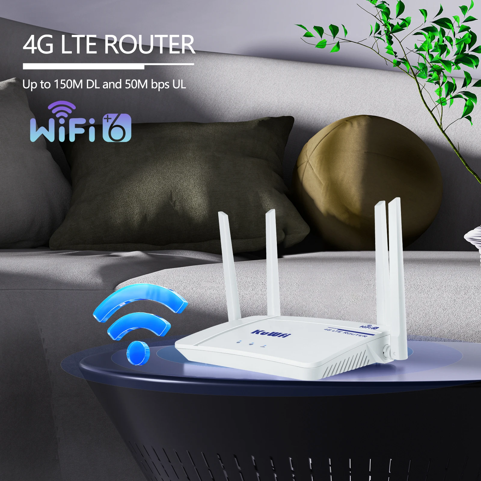 KuWFi CAT4 4G LTE Router 300Mbps 2.4G Nirkabel WiFi6 Router LTE Modem Antena Eksternal RJ45 Port Ethernet Nano USIM Slot 10 Pengguna