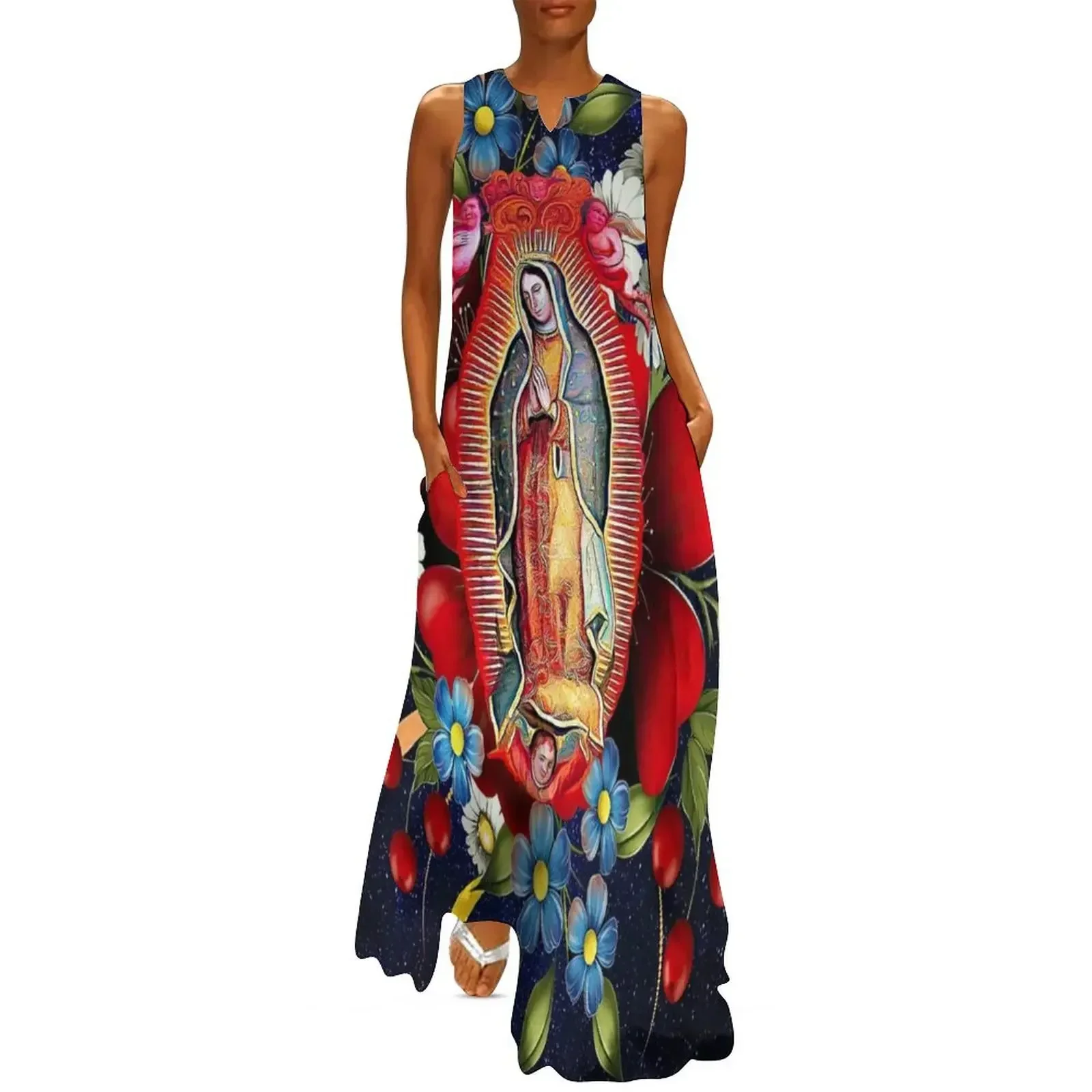 

Our Lady of Guadalupe Mexican Virgin Mary Mexico Flowers Tilma Long Dress purple dress Dress