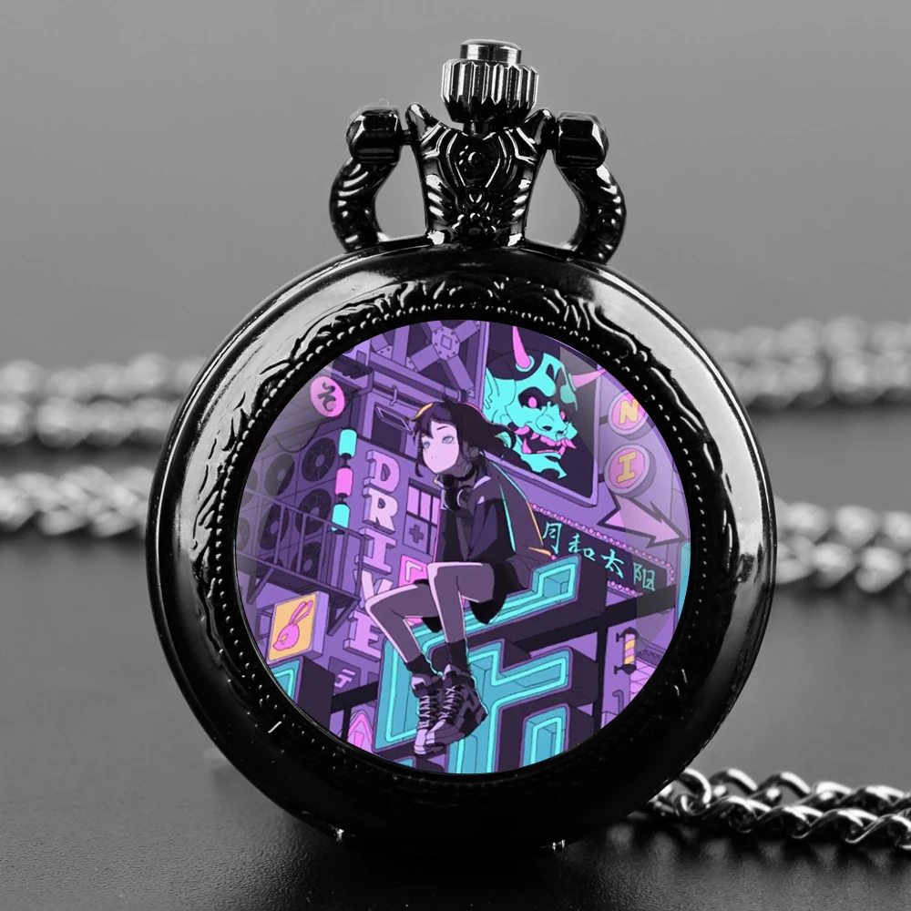 Cyberpunk reloj de bolsillo de cuarzo con diseño de cúpula de cristal, cadena duradera, esfera de números árabes para hombres y mujeres, regalos creativos