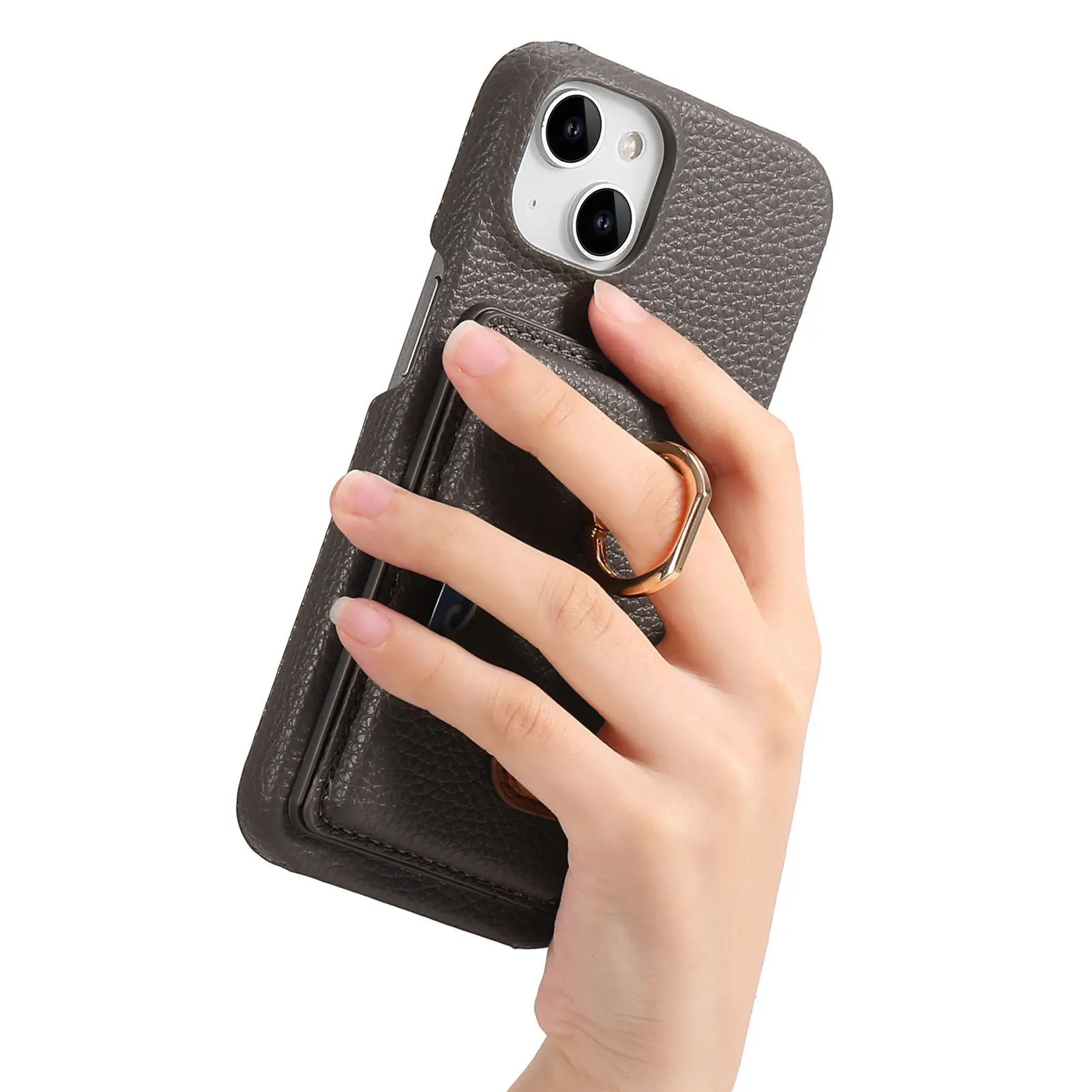Leather Ring Support Phone Case for IPhone 17 Air 16E 18 16 15 14 13 12 11 Pro Max Plus Wallet with Card Holder Shockproof Cover