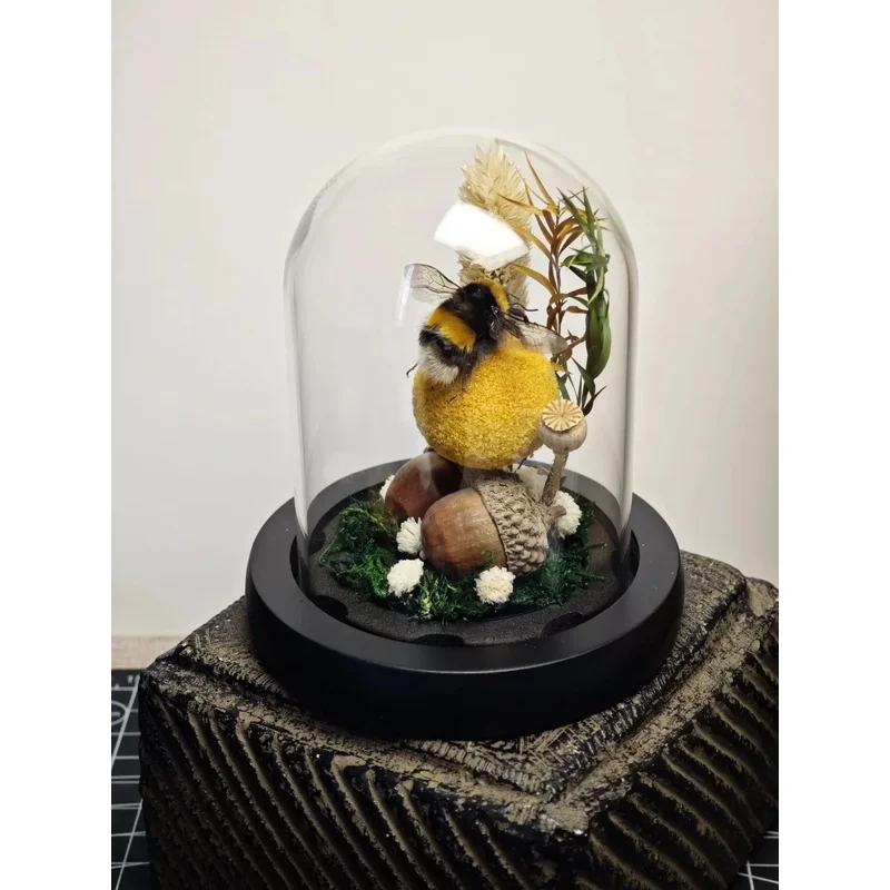 Chonky Queen Bumble Bee Handmade Art Ornament Glass Dome Home Decor Unique Gift for Table Shelf Display