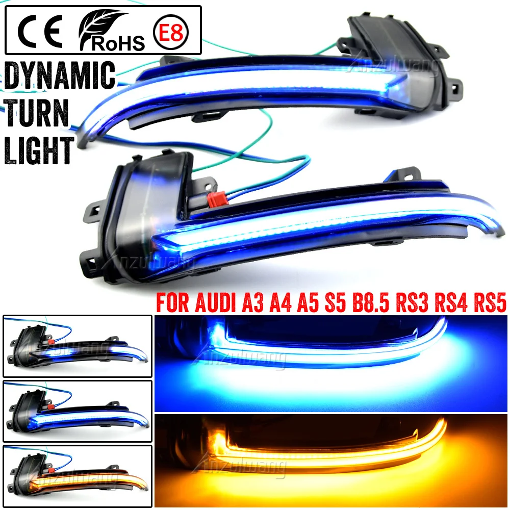 2Pcs Dynamic Scroll LED Turn Signal Light Sequential Rearview Mirror Indicator Blinker Light Fit For Audi A5 B8.5 2010-2016