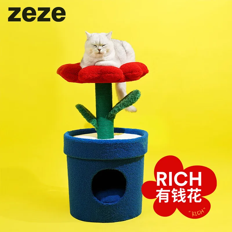 Rich Flower Cat Nest Warm Cat House Fully Enclosed Cat House Scratching Post All-in-one Soft Breathable Pet Kennel Villa