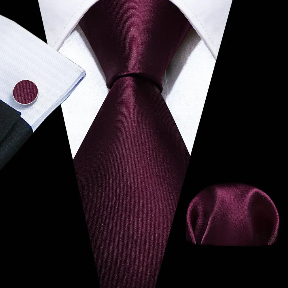 

Fashion Dark Red Solid Men Silk Necktie Brooches Men Tie Handkerchief Cufflinks Sets Men Gift Barry.Wang Designer FA-5878