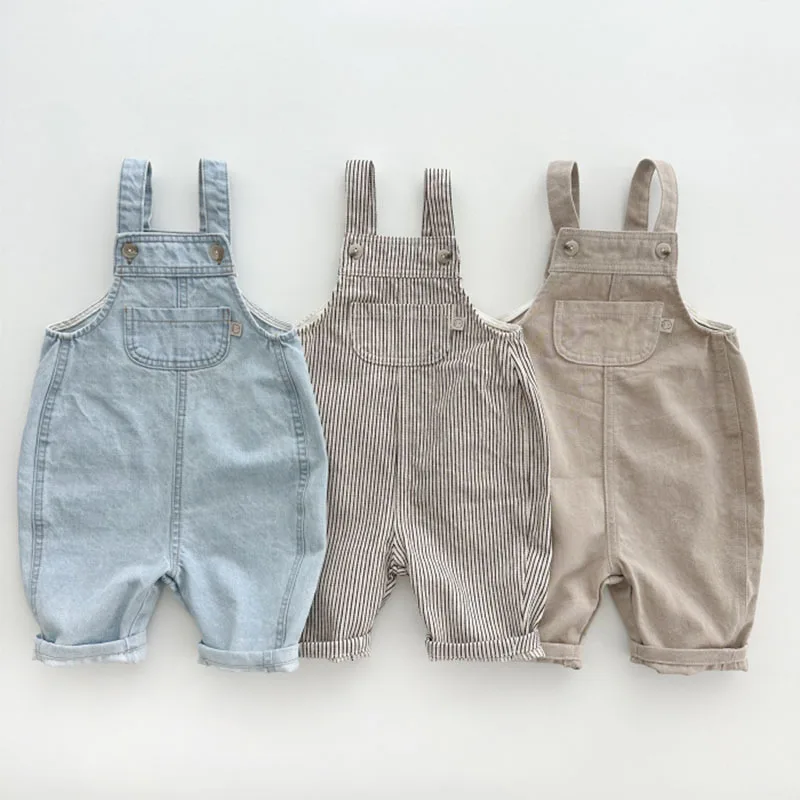 2024 Autumn New Baby Sleeveless Denim Overalls Newborn Solid Jumpsuit Boy Girl Simple Casual Strap Pants Infant Toddler Clothes