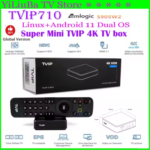 [Genuine] TVIP710 S-Box v.710 Super mini 4K UHD TV box Linux+Android11 Dual OS 1GB+8GB 2.4/5G WiFi Nordic Smart One Media Player