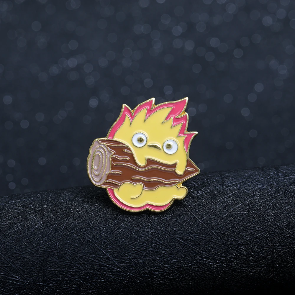 Hal's Mobile Castle Calcifer Brooches Anime Monster Heatblast Lapel Pins Fire Demon Golden Alloy Badge For Fans Backpack Bag