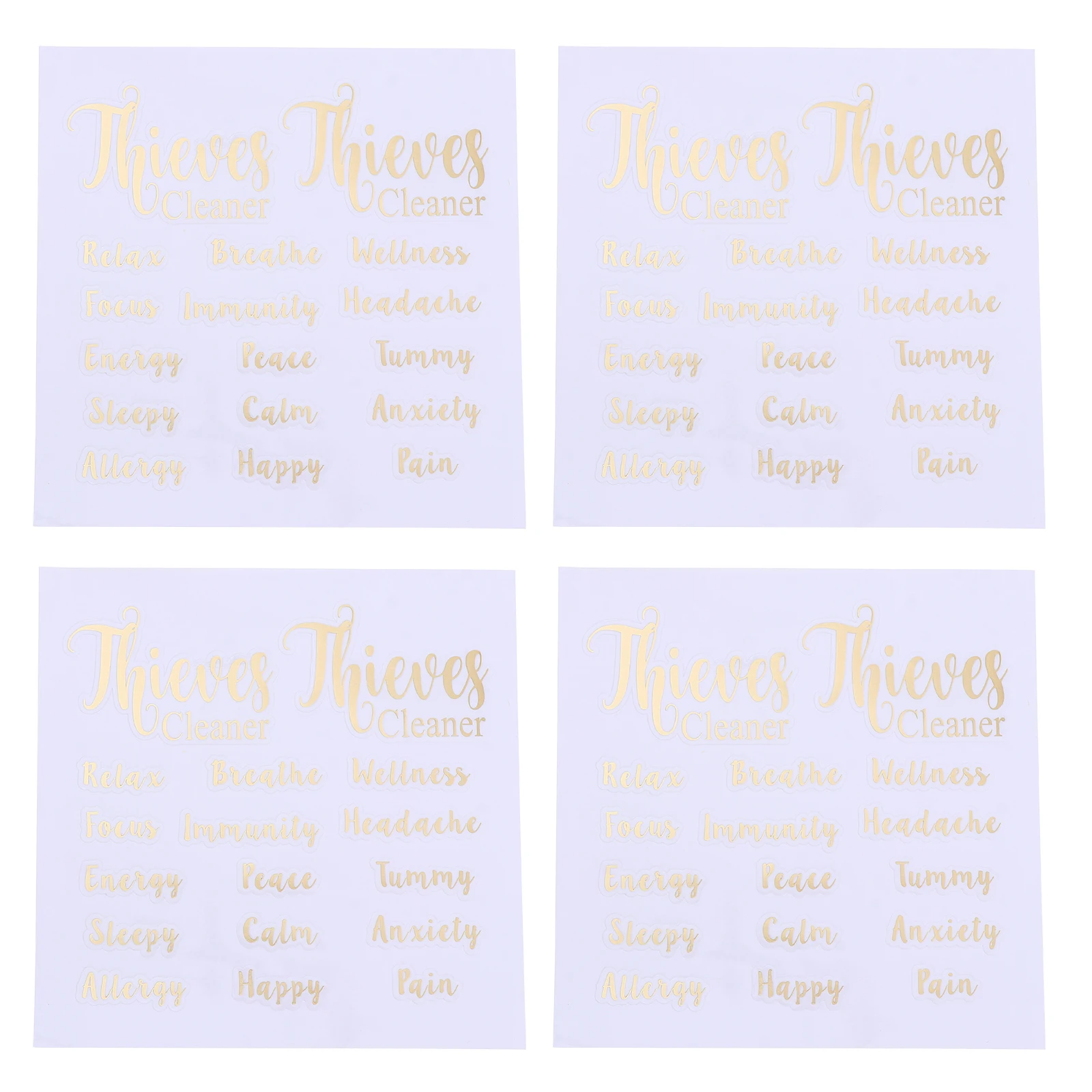 

4 Sheets Golden Waterproof Essential Oil Bottle Labels Stickers Oil Resistant Long Lasting Perfume Bottle Decals Label Stickers