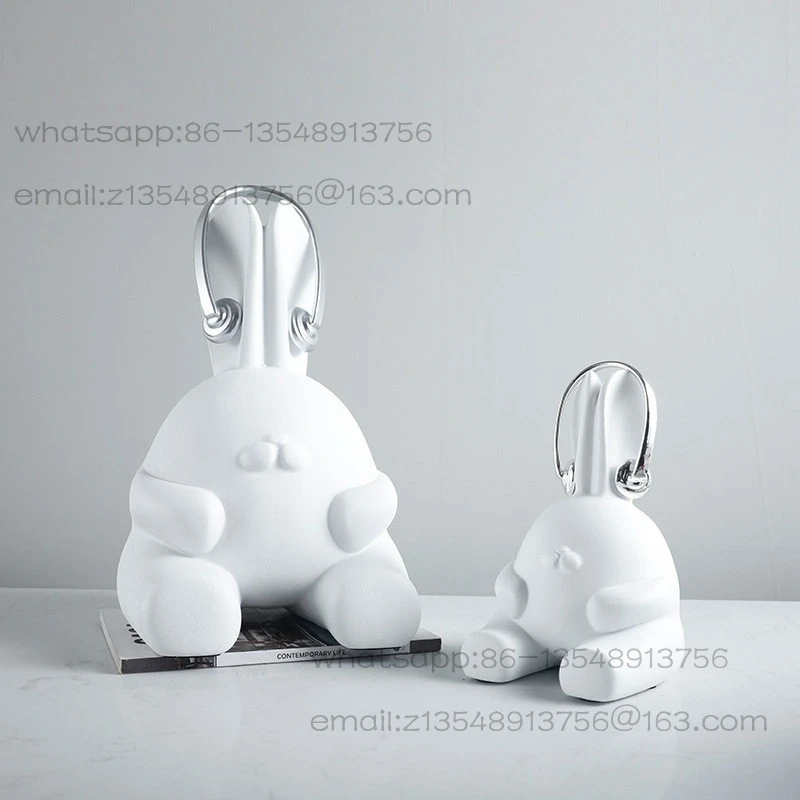 

White Resin Rabbit Sculpture Ornament Model Room Living Room Children's Room Arts and Crafts