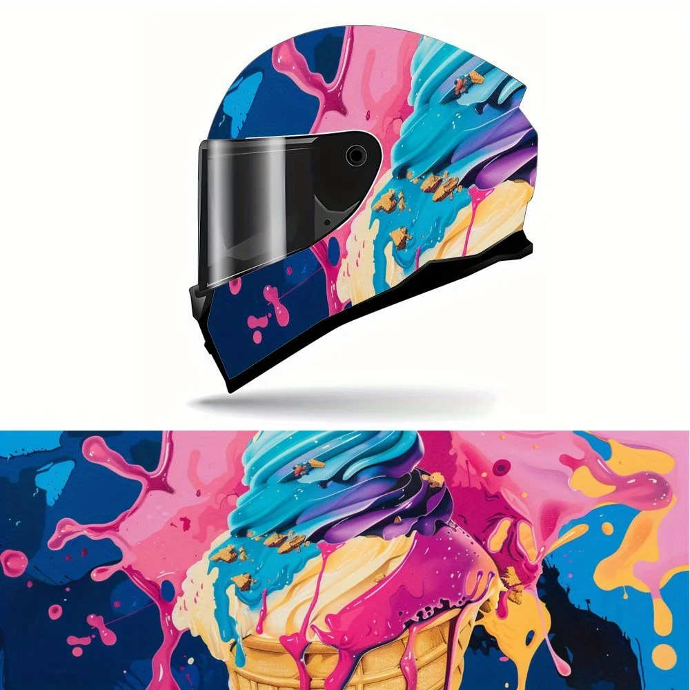 

Full Face Creative design ice cream pattern Helmet Decals - Durable PVC, Motorcycle Racing Helmet Aesthetic Sticker, Helmet Acce
